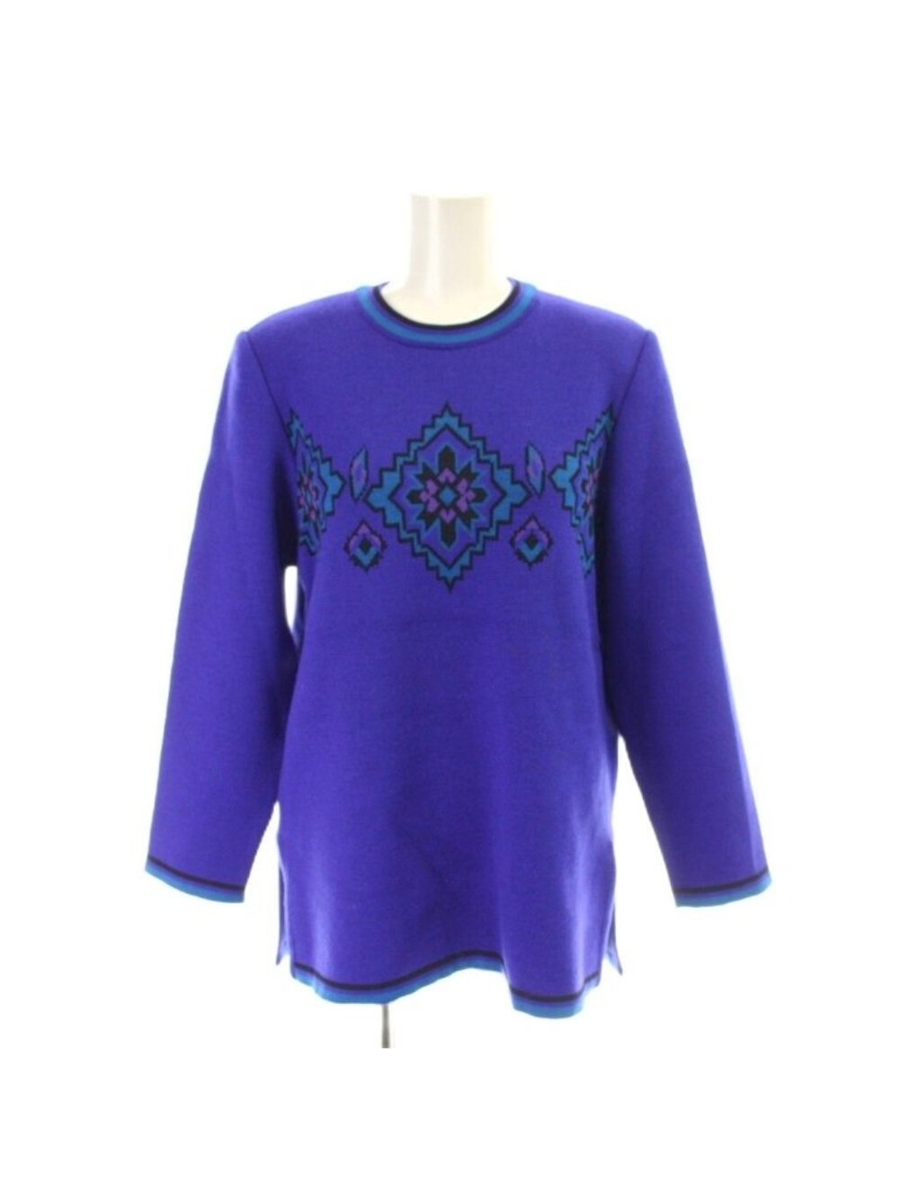 Saint Laurent Knit Sweater Wool Shoulder Pad M Purple Geometric Pattern Crew